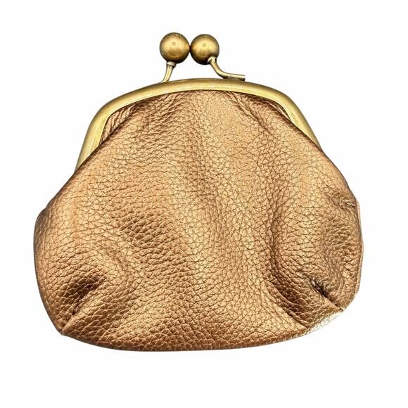 Fossil Metallic Leather Kiss Lock Coin Purse Wallet Brass Frame - Picture 3 of 12